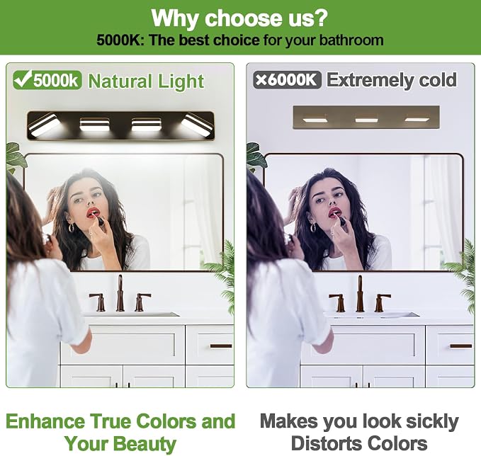 360° Rotate LED Dimmable Bathroom Vanity Light Fixtures, 1600LM Acrylic Brown - Image 3