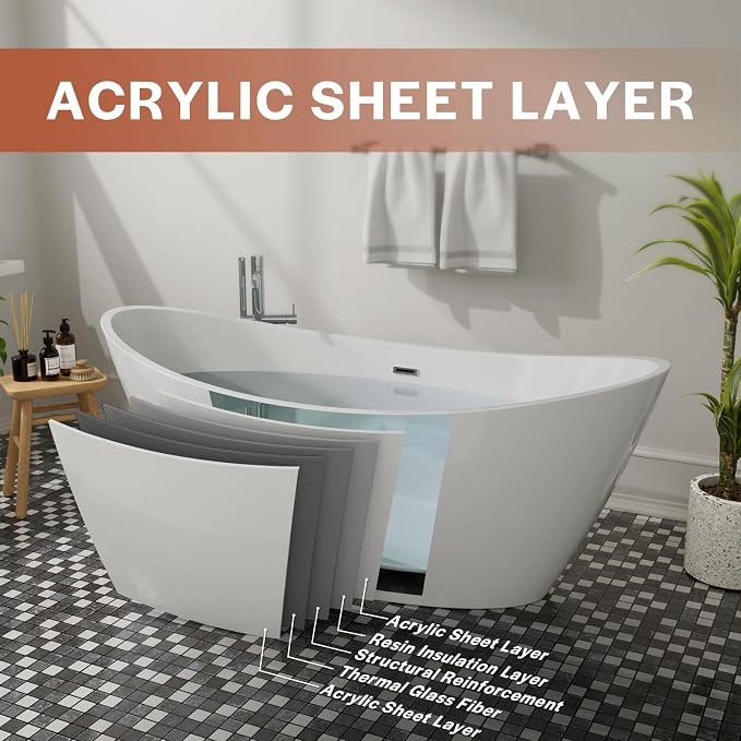 Empava Luxury 67 inch Acrylic Freestanding Bathtub Contemporary Soaking Tub - Image 4