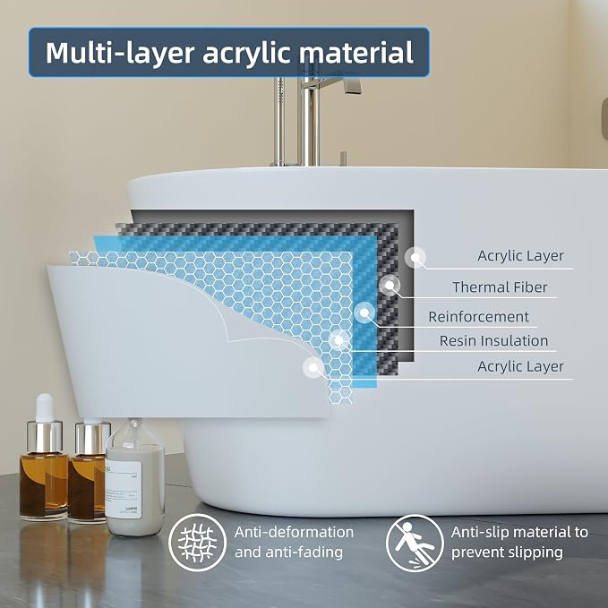 67 Inch Freestanding Bathtub, Acrylic Soaking Bathtub - Image 8