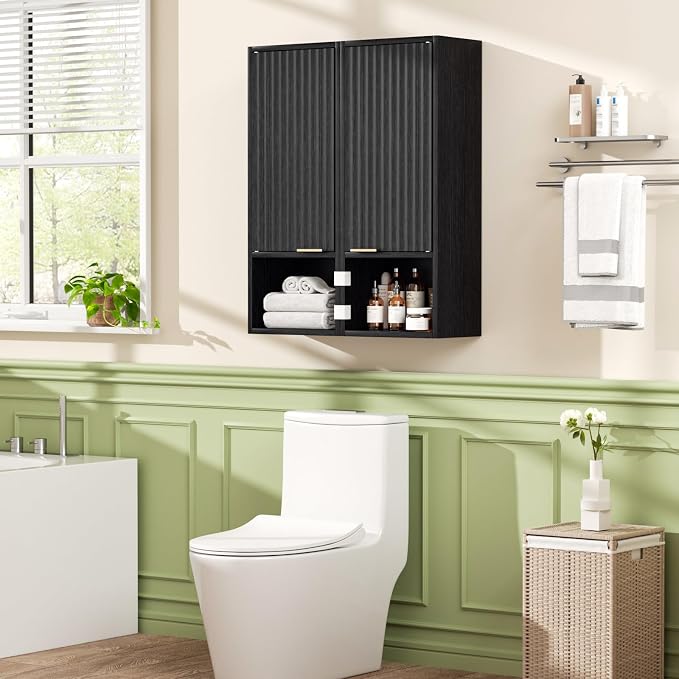 59.1" Tall Slim Bathroom Storage Cabinet Black | Freestanding or Wall Mounted - Image 8