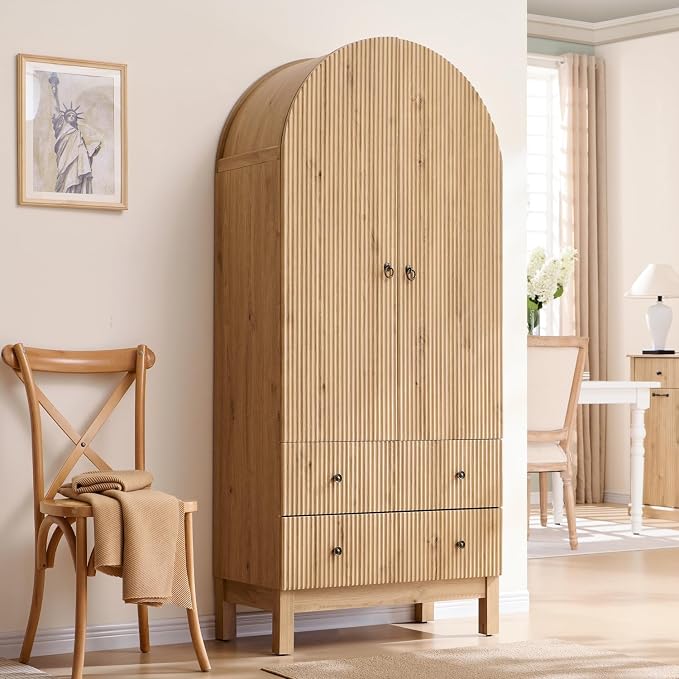 71" Tall Arched Bathroom Storage Cabinet, Modern Fluted Cabinet Storage - Image 7