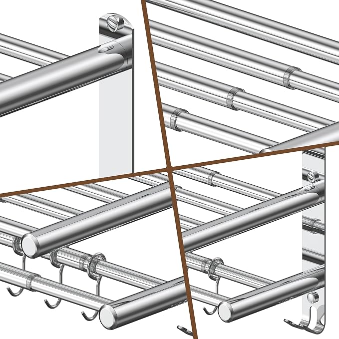 Bathroom Towel Rack with Shelf and Towel Bar, 2-Tier Expandable SUS304 - Image 7
