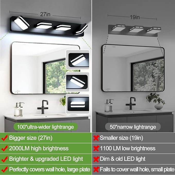 360° Rotate LED Dimmable Bathroom Vanity Light Fixtures, 1600LM Acrylic Matte - Image 2