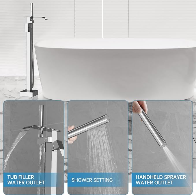RUMOSE Tub Filler Freestanding Bathtub Faucet Polished Chrome Floor Mount Tub - Image 2