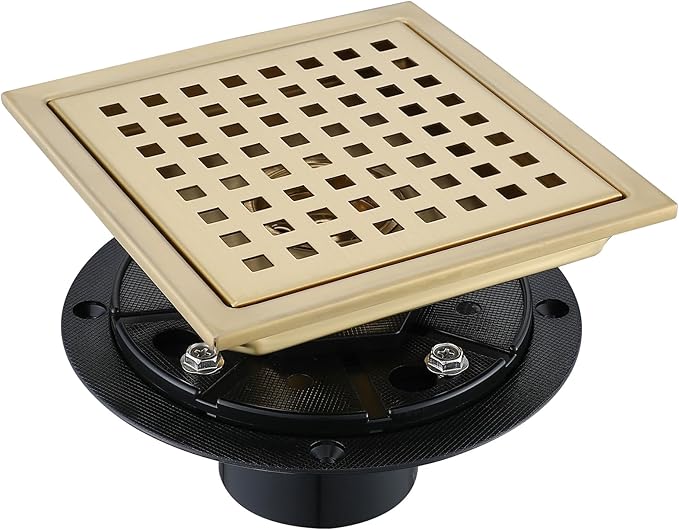 6 Inch Square Shower Floor Drain, Stainless Steel Black Shower Drain Kit by TRJIKAG
