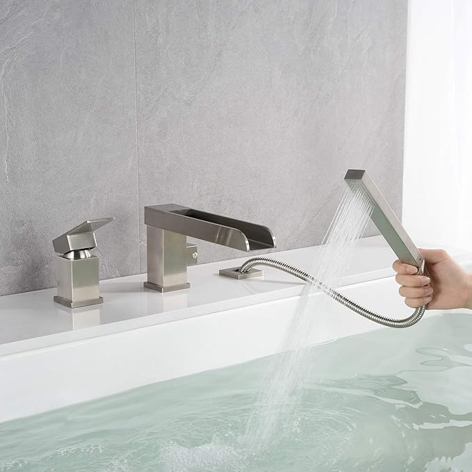Waterfall Roman Tub Faucets Deck Mount Brushed Nickel Bathtub Faucets Brass Tub - Image 6