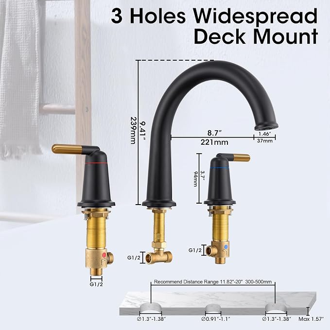 Black & Rose Gold Roman Bathtub Faucet Set - Image 5