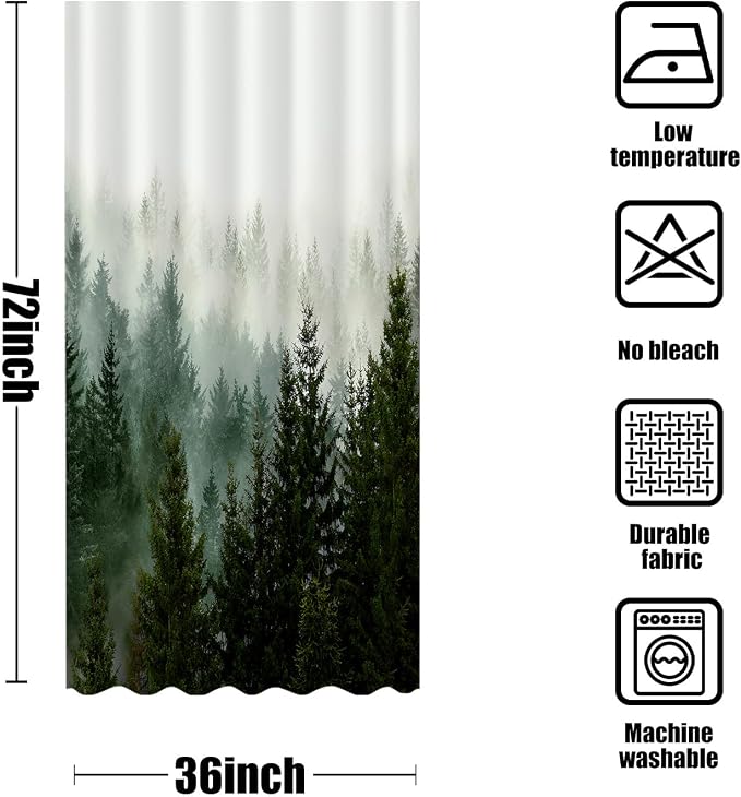 Aipon Green Misty Forest Shower Curtain Nature Tree Shower Curtain Set Dark - Image 6