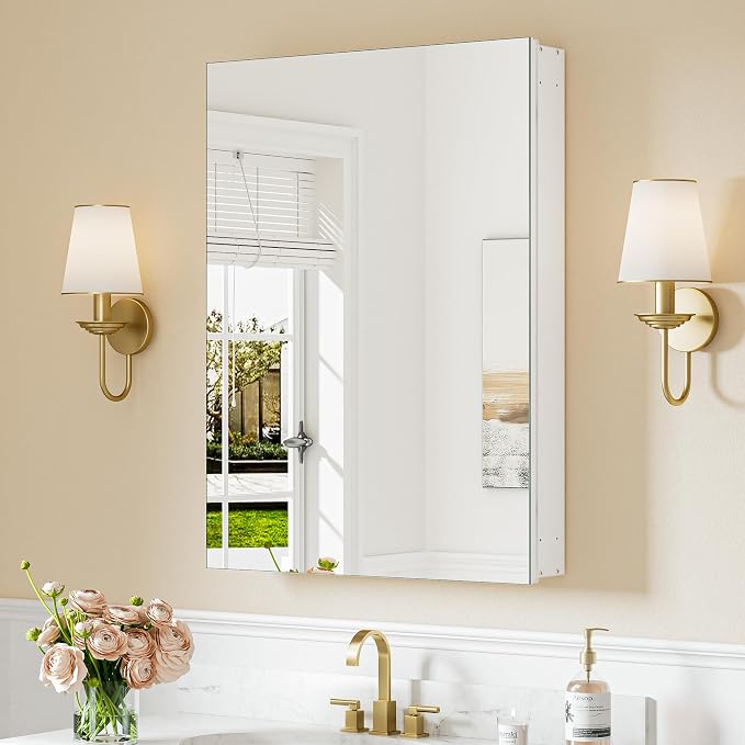 Keonjinn 24 x 32 Inch Medicine Cabinet Mirror, Assembly Required, Large White by Keonjinn
