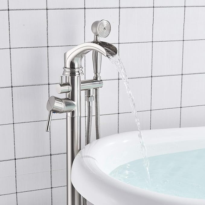 Senlesen Brushed Nickel Bathroom Single Handle Freestanding Bathtub Faucet by Senlesen