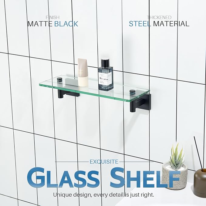 KOKOSIRI Bathroom Shelves Glass Floating Shelf 12-Inch - Image 3