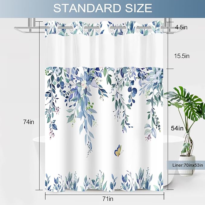 No Hook Shower Curtain and Liner Set, Bath Curtain Sets - Image 7