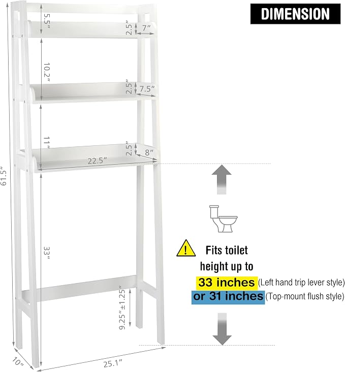 UTEX Over The Toilet Storage Shelf, 3-Tier Over Toilet Bathroom Organizer - Image 3