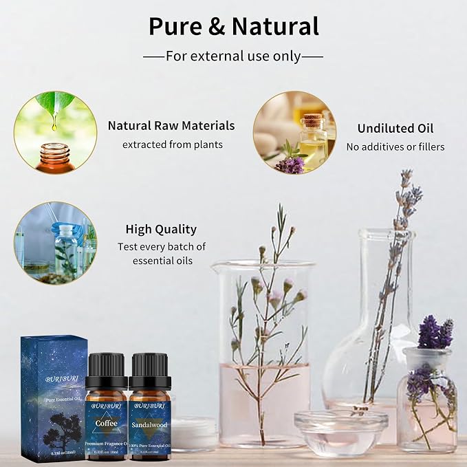 BURIBURI Sandalwood Oil Essential Oil and Coffee Essential Oil 10ml, 100% Pure - Image 6