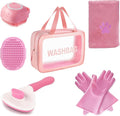 6PCS Pink Dog Washing Kit with Dog Brush, Shampoo Brush, Bath Scrubber by Kemodia