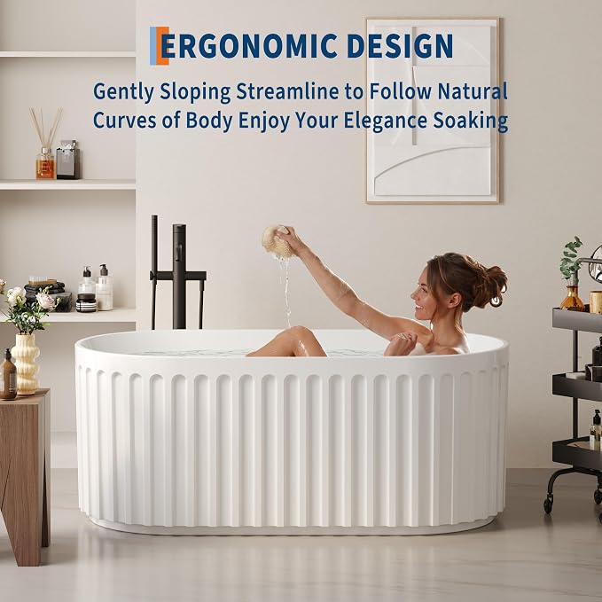 GarveeLife Freestanding Bathtubs 67 inch White Acrylic Free Standing Soaking - Image 4