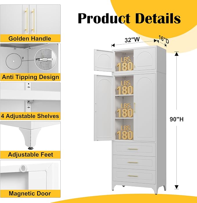 Kitchen Pantry Cabinet，90" Storage Cabinets - Image 2