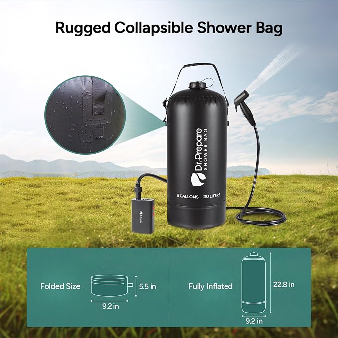 DR.PREPARE Portable Shower for Camping, 4/5 Gallons Camping Shower Bag - Image 6
