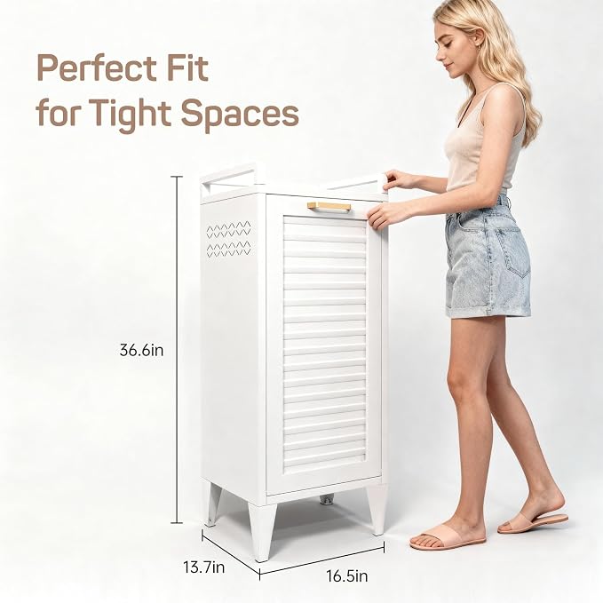 Metal Tilt-Out Laundry Hamper Cabinet, 50L Large-Capacity Hidden Hamper - Image 4