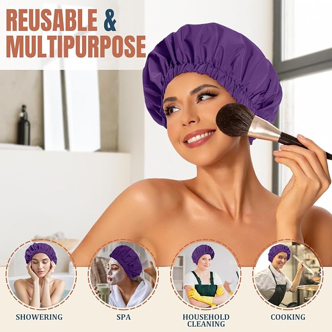Reusable Shower Cap for Women, Stylish Large Waterproof Shower Bonnet Washable - Image 3