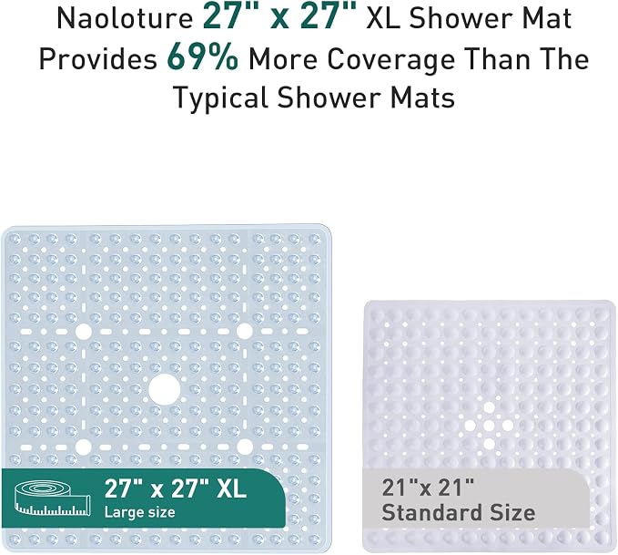 Large Clear Square Shower Mat Non Slip 27 x 27 Inch, Soft Bath Mat Bathtub Mat - Image 3