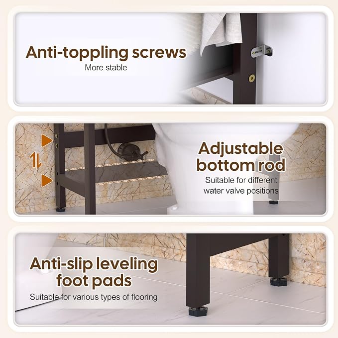 Over The Toilet Storage with 2 Baskets, 4-Tier Bamboo Organizer Rack with Paper - Image 5