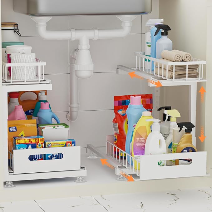 2 Pack Under Sink Organizer, Heavy Duty Metal Slide Out Sink Shelf Organizer by Toyear