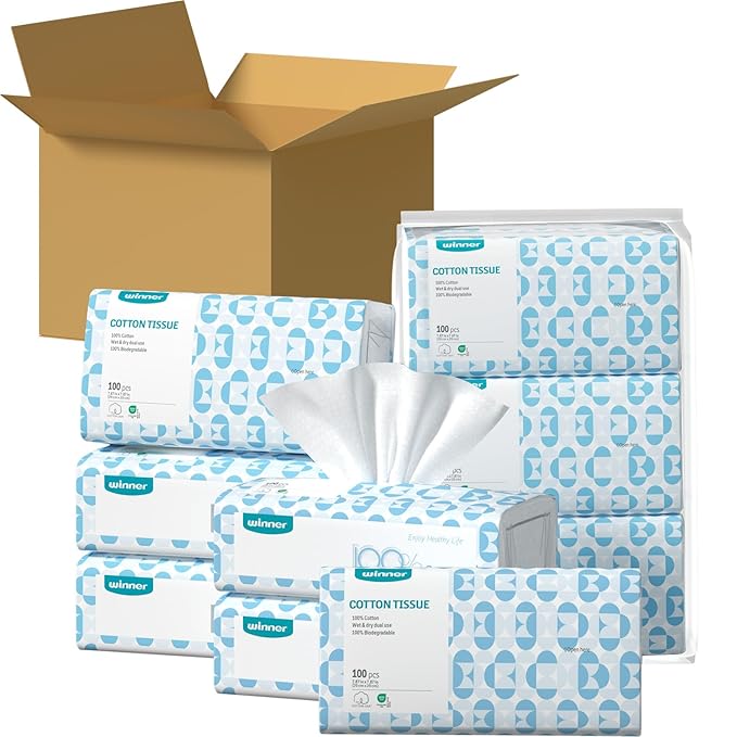 Winner Soft Face Towels, 100% USDA Biobased Facial Towels, 2 Packs per Case by Winner