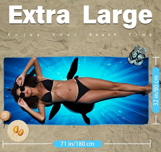 Lightweight Thin Microfiber Beach Towel Sand Free Quick Dry Absorbent Compact - Image 2