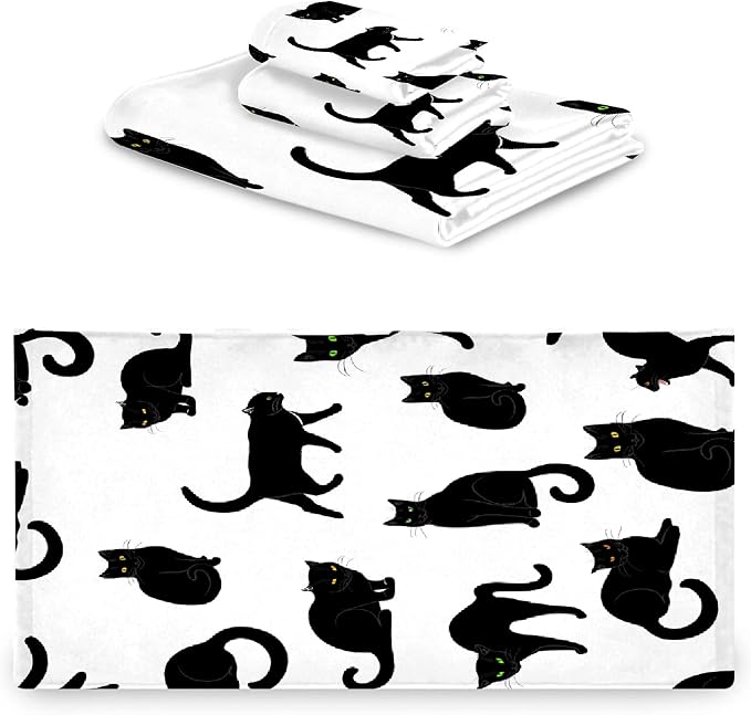 Black Cats 3 Piece Towel Bathroom Sets, 1 Bath Towel, 1 Washcloth, 1 Hand Towel - Image 8