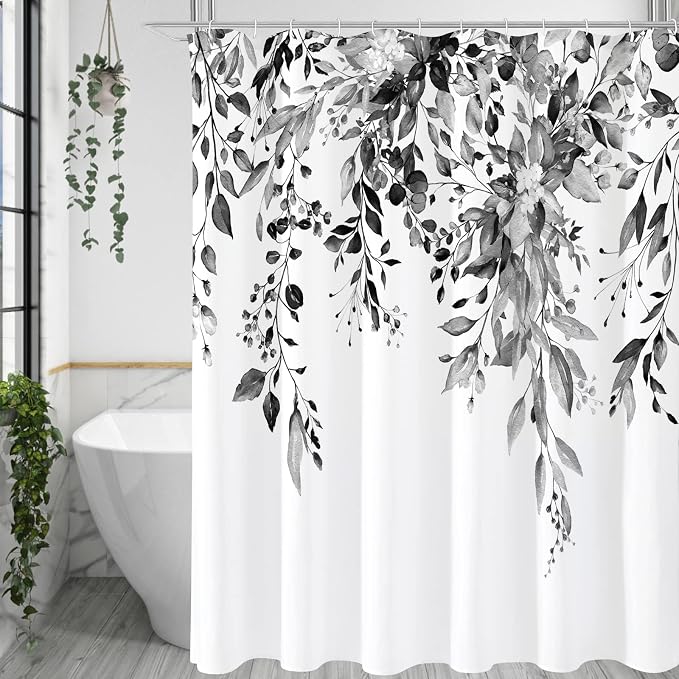 Gibelle Extra Long Shower Curtain 72 x 84, Watercolor Plant Eucalyptus Leaves by Gibelle