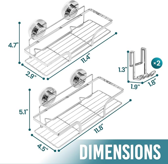 TAILI Shower Caddy Suction Cup 2 Pack, Heavy Duty Bathroom Basket, Bath Shelves - Image 8