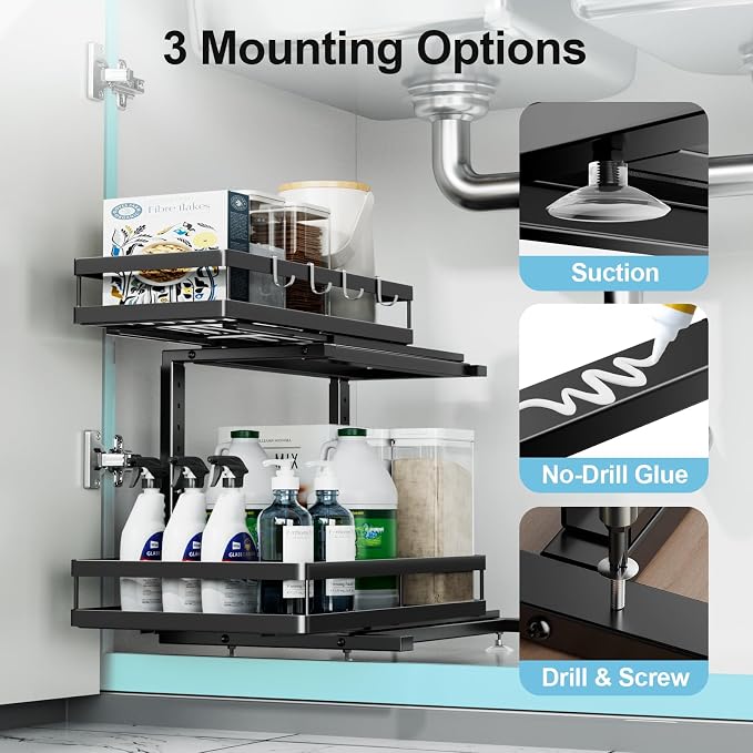 Under Sink Organizer, JCYLQ Dual-Rail Ball-Bearing, Under Kitchen Sink Organizer - Image 5