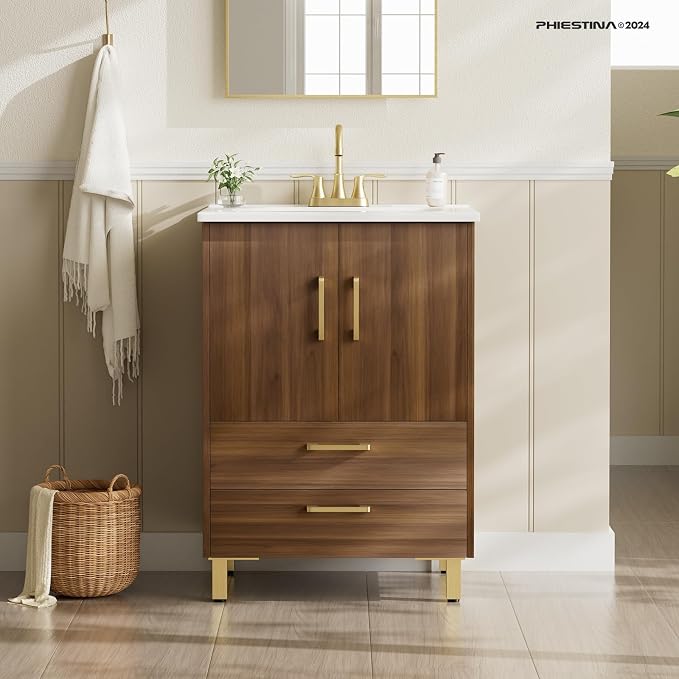 phiestina Walnut 24 Inch Bathroom Vanity, Fully Pre-Assembled Bathroom Sink - Image 8