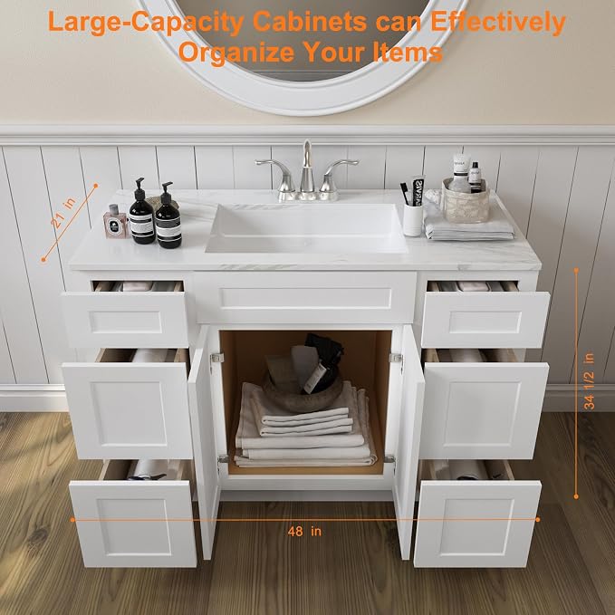 ROOMTEC Bathroom Cabinet, Soft-Close Drawer Slides Morden Bathroom Sink Vanity - Image 3