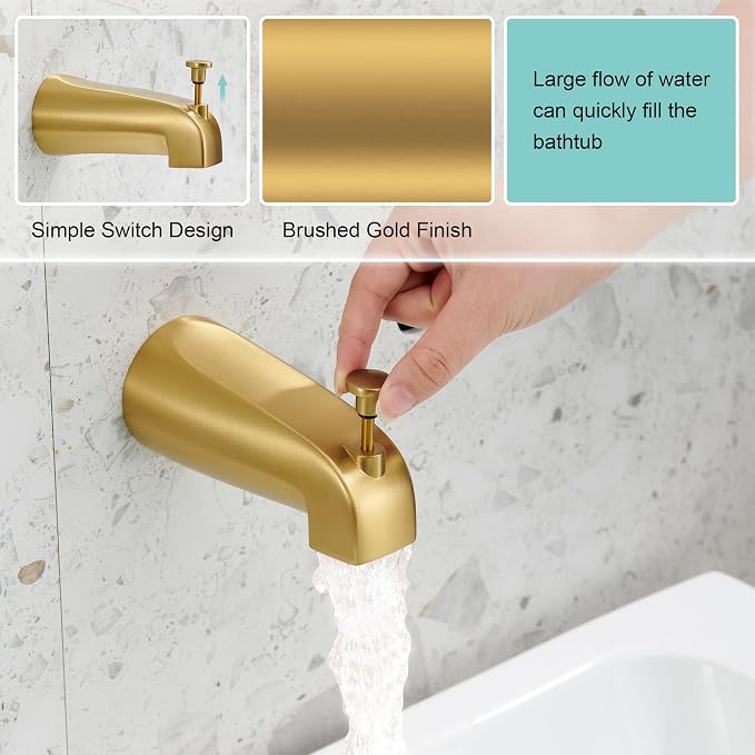 Tub Spout with Diverter, Slip On Bathtub Spout Fits 1/2'' Copper Tube, Bathroom - Image 3