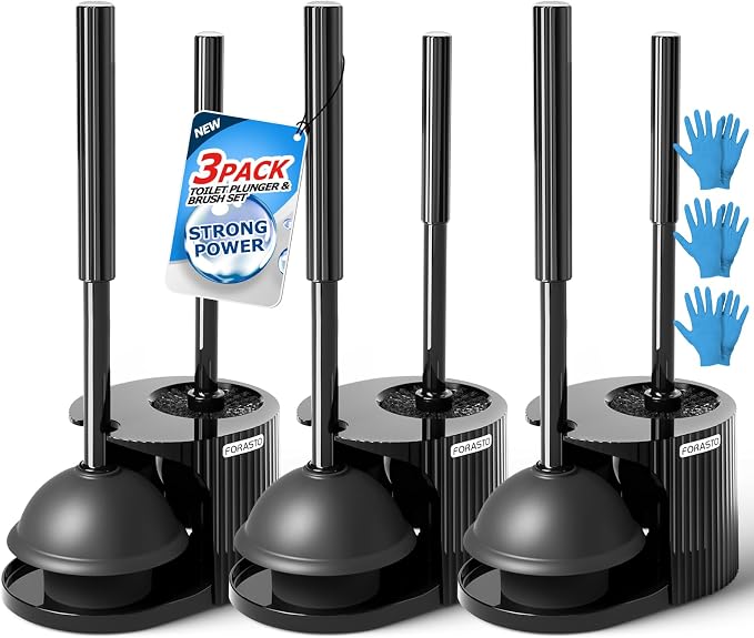 3Pack 2 in 1 Toilet Brush and Plunger Set, Extended Handle Plunger, Toilet Bowl by FORASTO