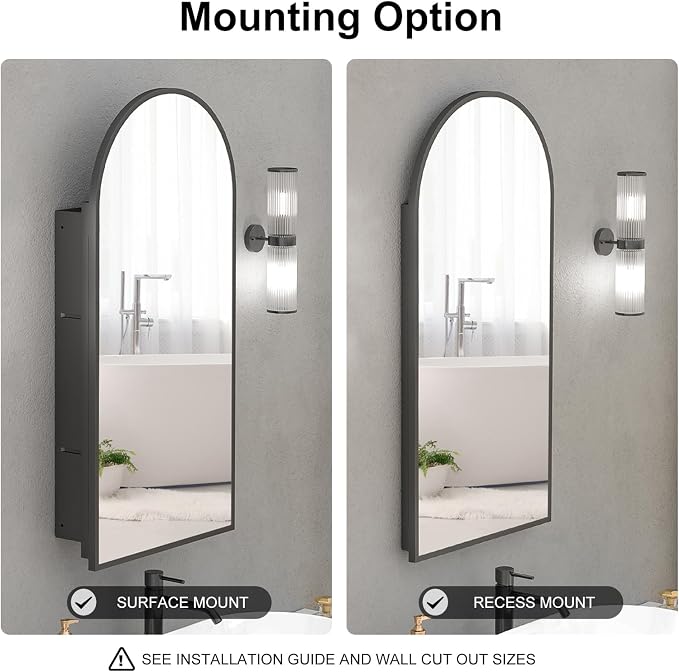 16x31 Black Arched Medicine Cabinet, Recessed Medicine Cabinet - Image 4