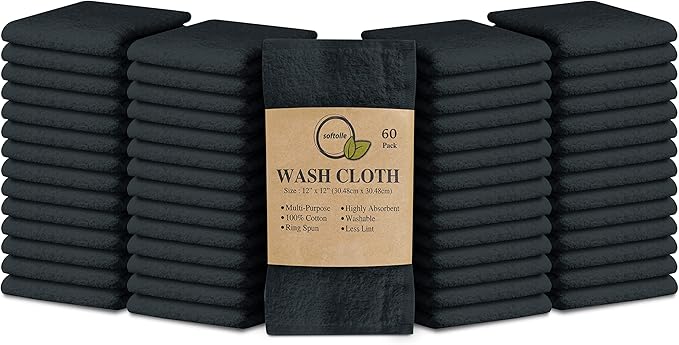 Softolle 100% Cotton Washcloths 60 Pack Soft, Highly Absorbent Washcloth by Softolle