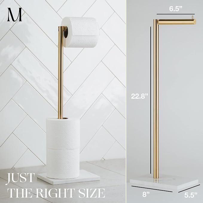 MARMOLUX ACC Free Standing Gold Toilet Paper Holder Stand White Marble Base and - Image 5