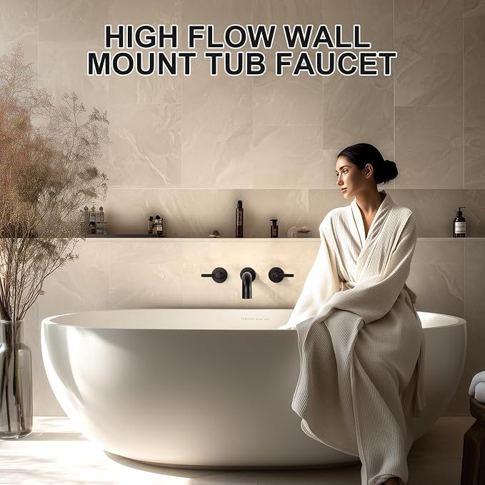 Wall Mount Tub Filler Tub Faucet High Flow Bathtub Faucets Two Handles Solid - Image 7