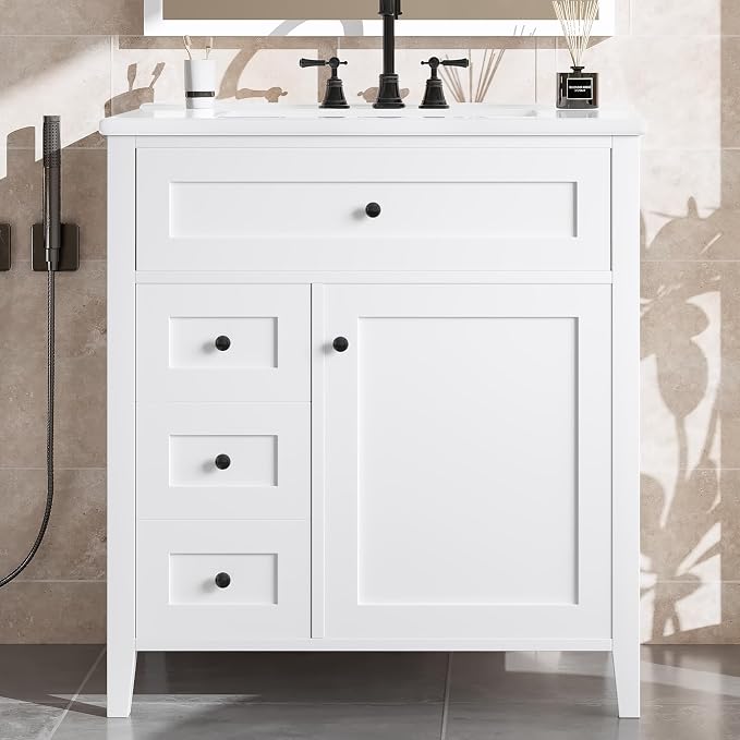 30" Bathroom Vanity with Sink Combo, Tip-Out Drawer, Solid Wood & MDF Modern - Image 3