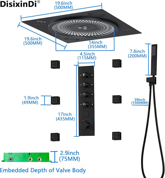 20 Inch Ceiling LED Square Music Rain Shower Head - Image 9
