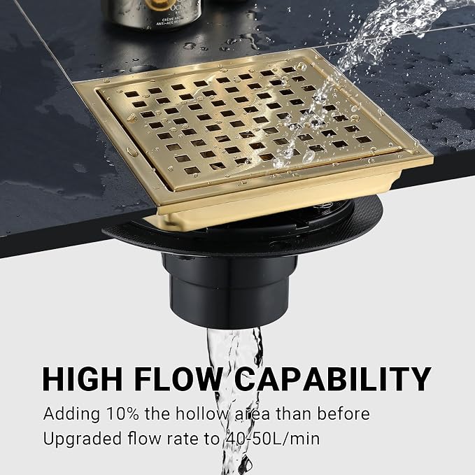 6 Inch Square Shower Floor Drain, Stainless Steel Black Shower Drain Kit - Image 5
