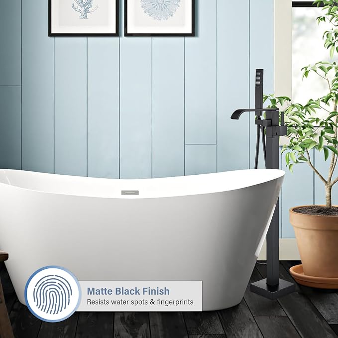 Freestanding Bathtub Faucet Matte Black Floor Mounted Tub Filler - Image 6
