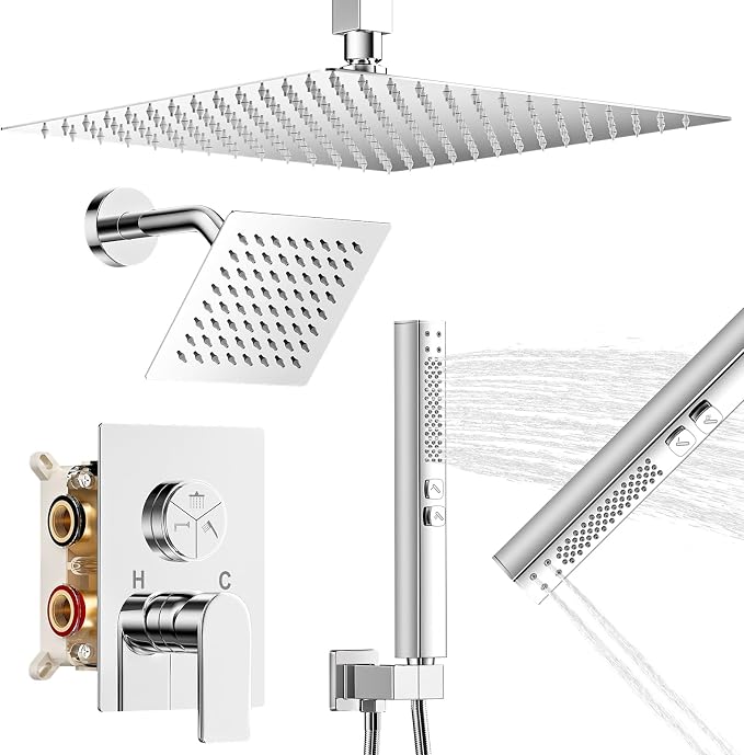 Shower Faucet Set, 3-Setting Push Button Polish Chrome Shower System, 12 Inch by Unknown