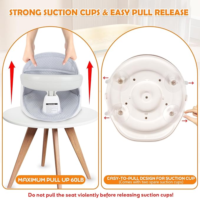 Swivel Baby Bath Seat, Openable Armrest and 360° Rotatable Baby Bath Seat - Image 7