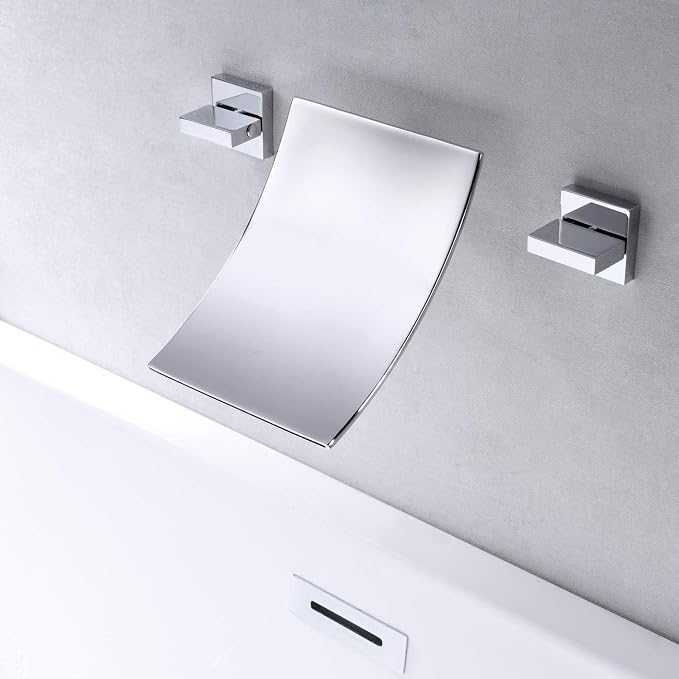 SUMERAIN Wall Mounted Waterfall Bathtub Filler Faucet 3 Hole Chrome Finished - Image 4