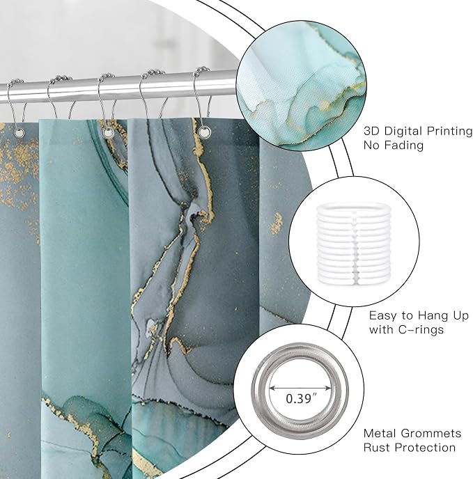 Long Shower Curtain 72 x 78 Inch, Tall Abstract Marble Shower Curtains - Image 5