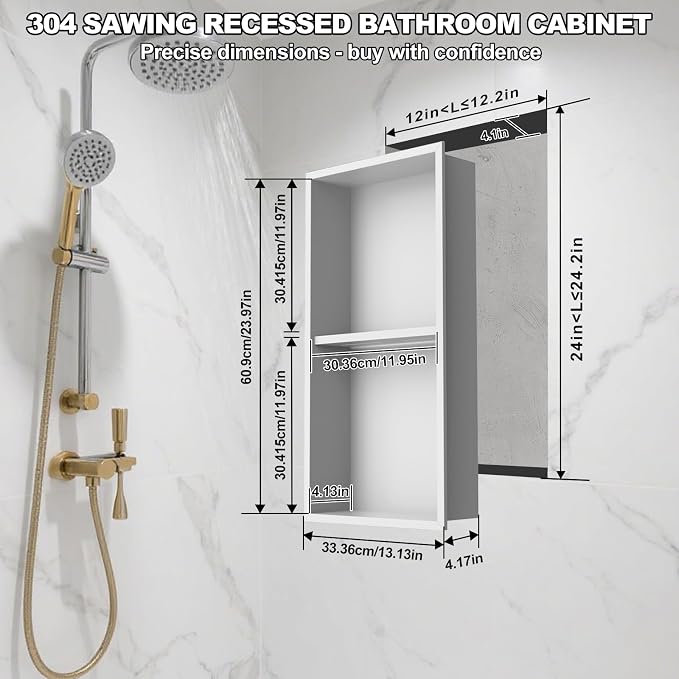 Real 304 Stainless Steel Shower Niche 12x24in-92° Quick Drain-No Tile Needed-2 - Image 2
